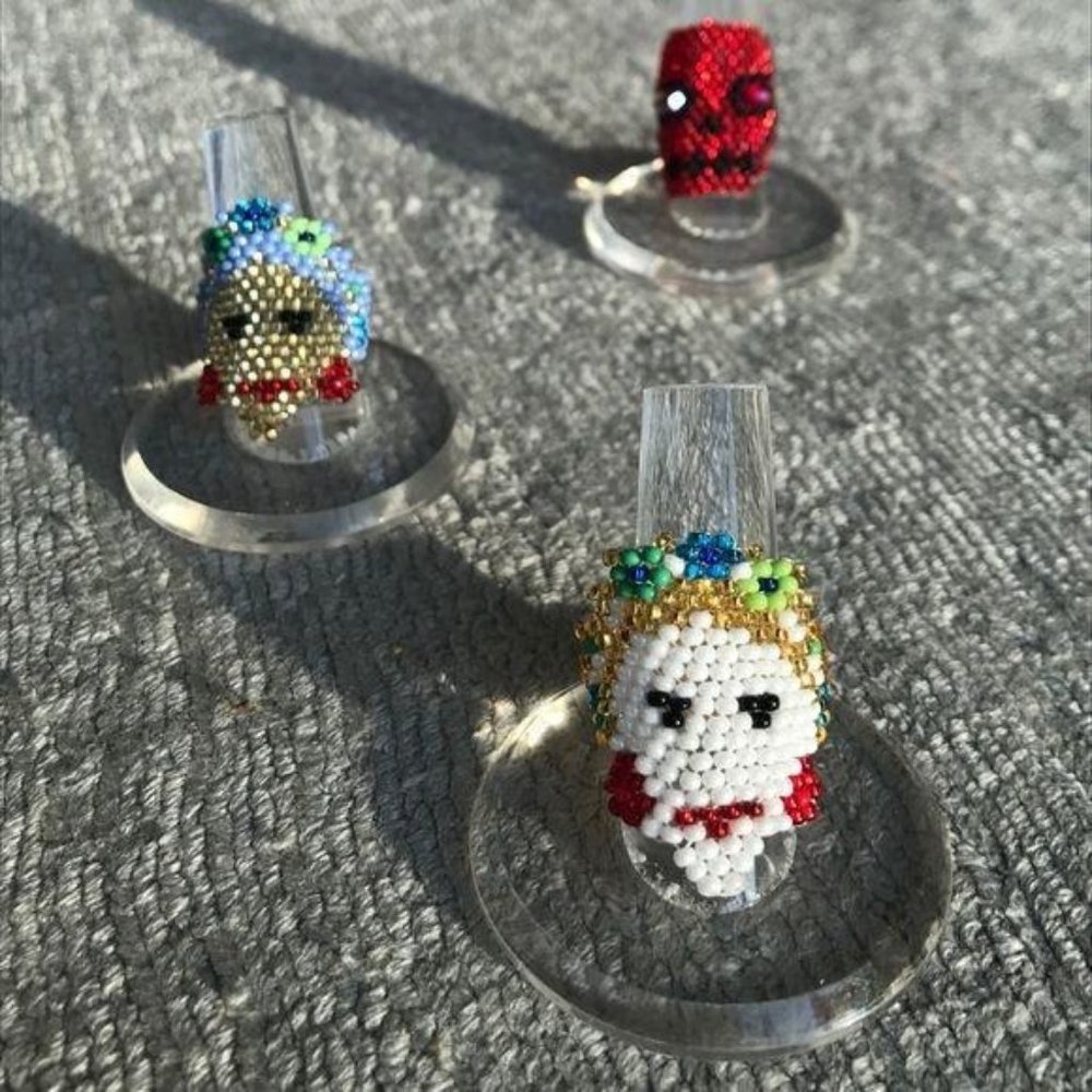 Frida Kahlo Hand Made Beaded Mexican Ring Portrait